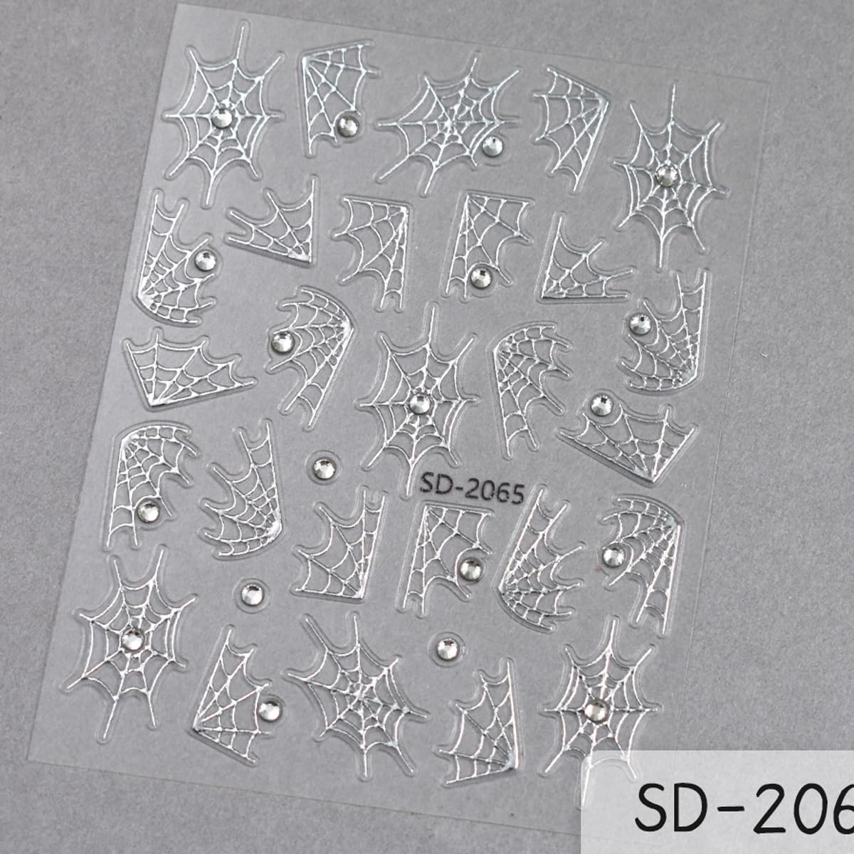 2 Sheets Halloween Nail Stickers for Nail Art 5D Embossed Self-Adhesive Spider Web Nail Art Stickers Black Silver Gold Glitter Spider Web with Diamond Nail Design Halloween Nail Decals for Women Nails