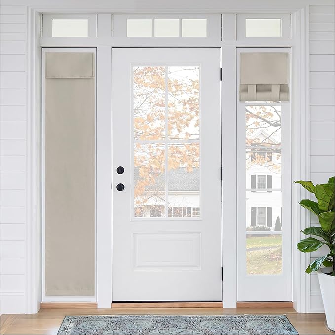 RYB HOME Sidelight French Door Curtains, Privacy Half Window Curtains Thermal Insulate Covering for Patio/Glass/Front Door, W 12 x L 69 inches, Natural, 1 Panel