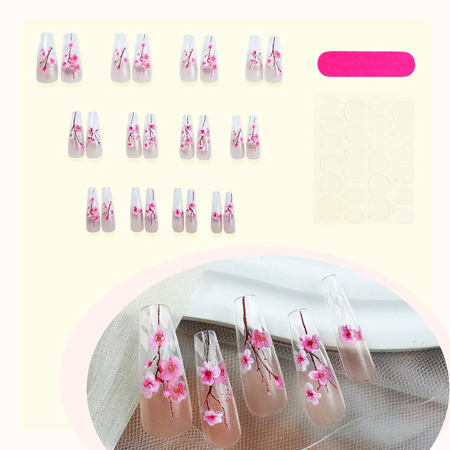 EYZOTSF Press on Nails Medium Square Shaped Acrylic Medium Square Shaped False Nails with Designs Artificial Short Coffin Fake Nails with Charms Glue ons Fingernails for Women Girls(XA11460)
