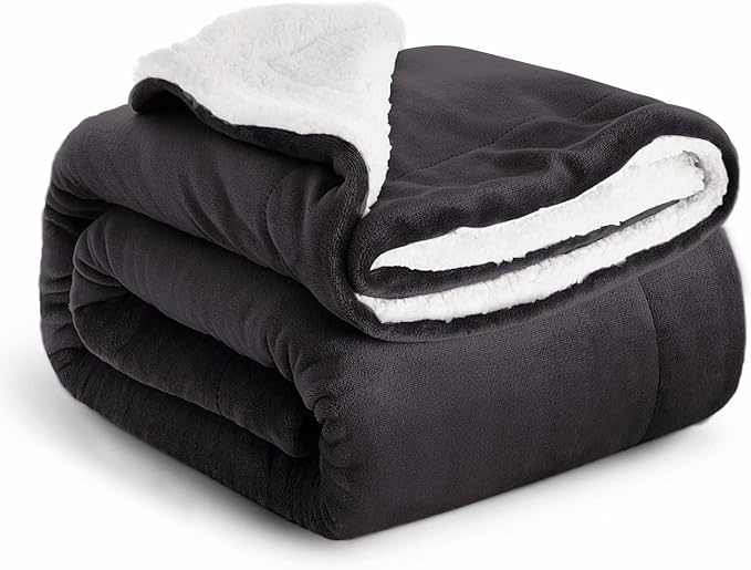 IR Imperial Rooms Sherpa Fleece Throw Blanket for Couch - Soft and Fuzzy Black Blanket for Winter - Reversible Thick and Warm Fluffy Throw Blankets for Bed, Sofa, Camping and Travel, 50x60 Inches