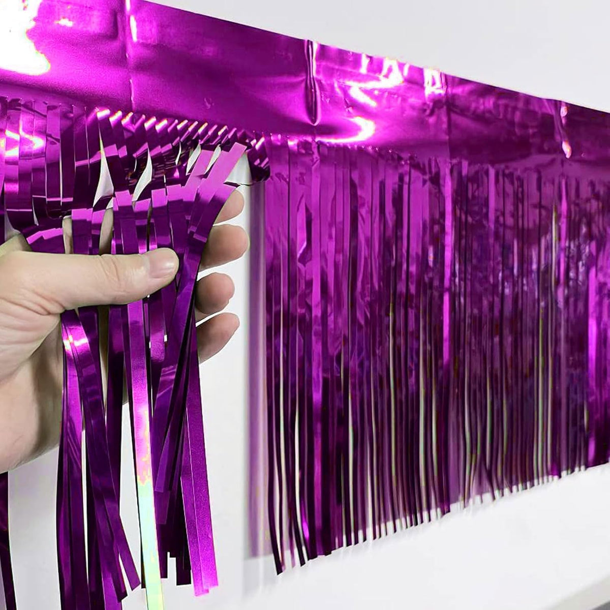 6 Packs 10 Feet Foil Fringe Garland Metallic Foil Tinsel Fringe Garland Wall Hanging Fringe Banner for Parade Floats, Wedding, Christmas，Birthday Party Halloween Decor (Hot Pink)