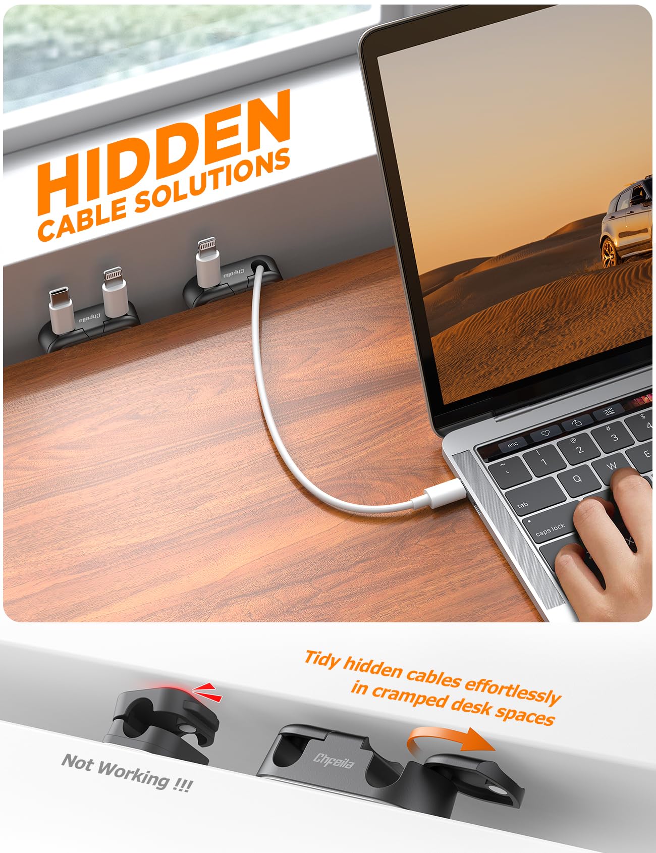 Magnetic Cable Clips - Chfeila 4Pack [Dual Slot] [360°Rotating & Twist-Lock] Cord Management, Adhesive Phone Charging Keeper, Wire Organizer Holder for Nightstand, Home Office Desk Accessories Decor