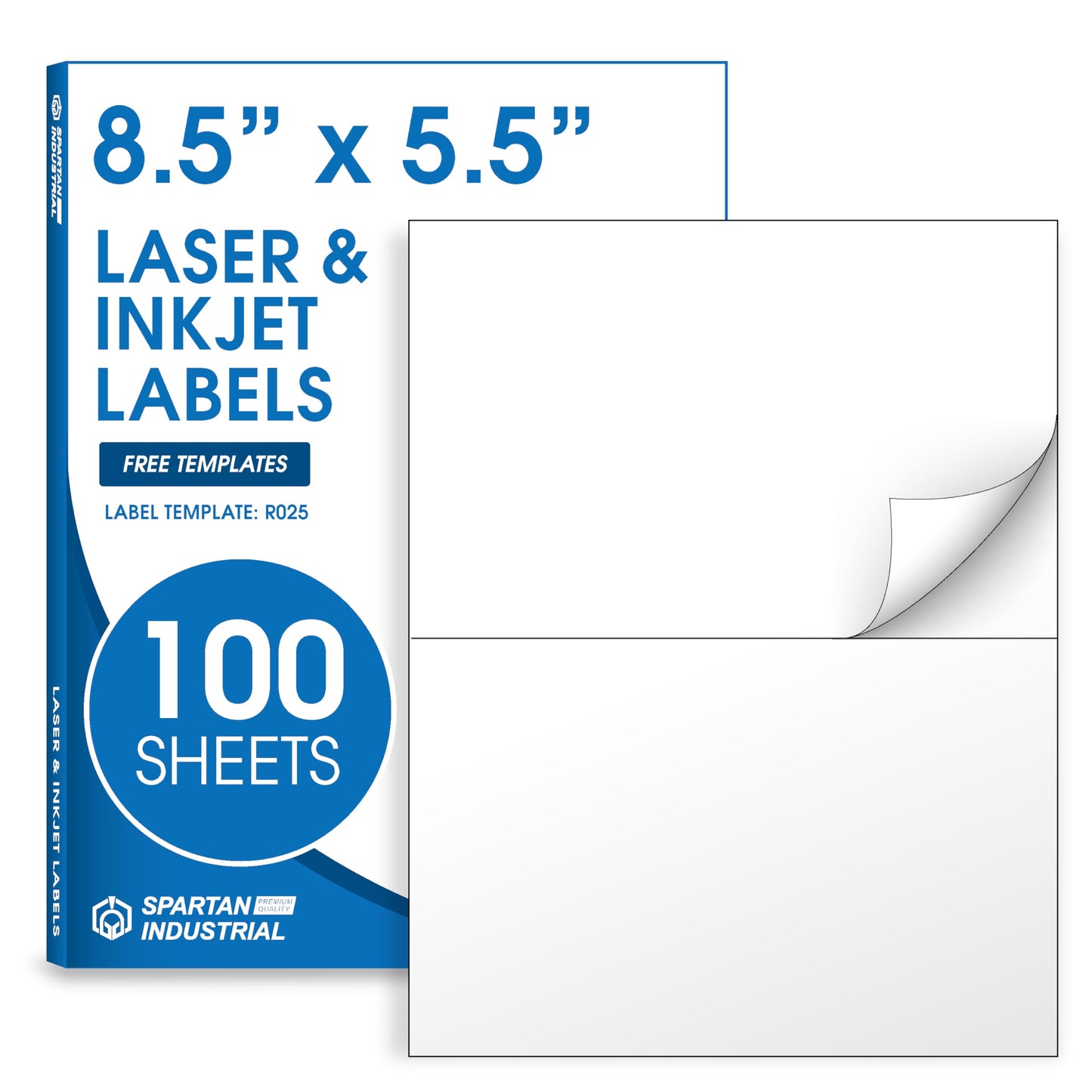8.5" X 5.5" Matte White Printable Half Sheet Shipping Labels (100 Sheets, 200 Stickers) Mailing and Address Labels for Laser & Inkjet Printers - Spartan Industrial Template R025