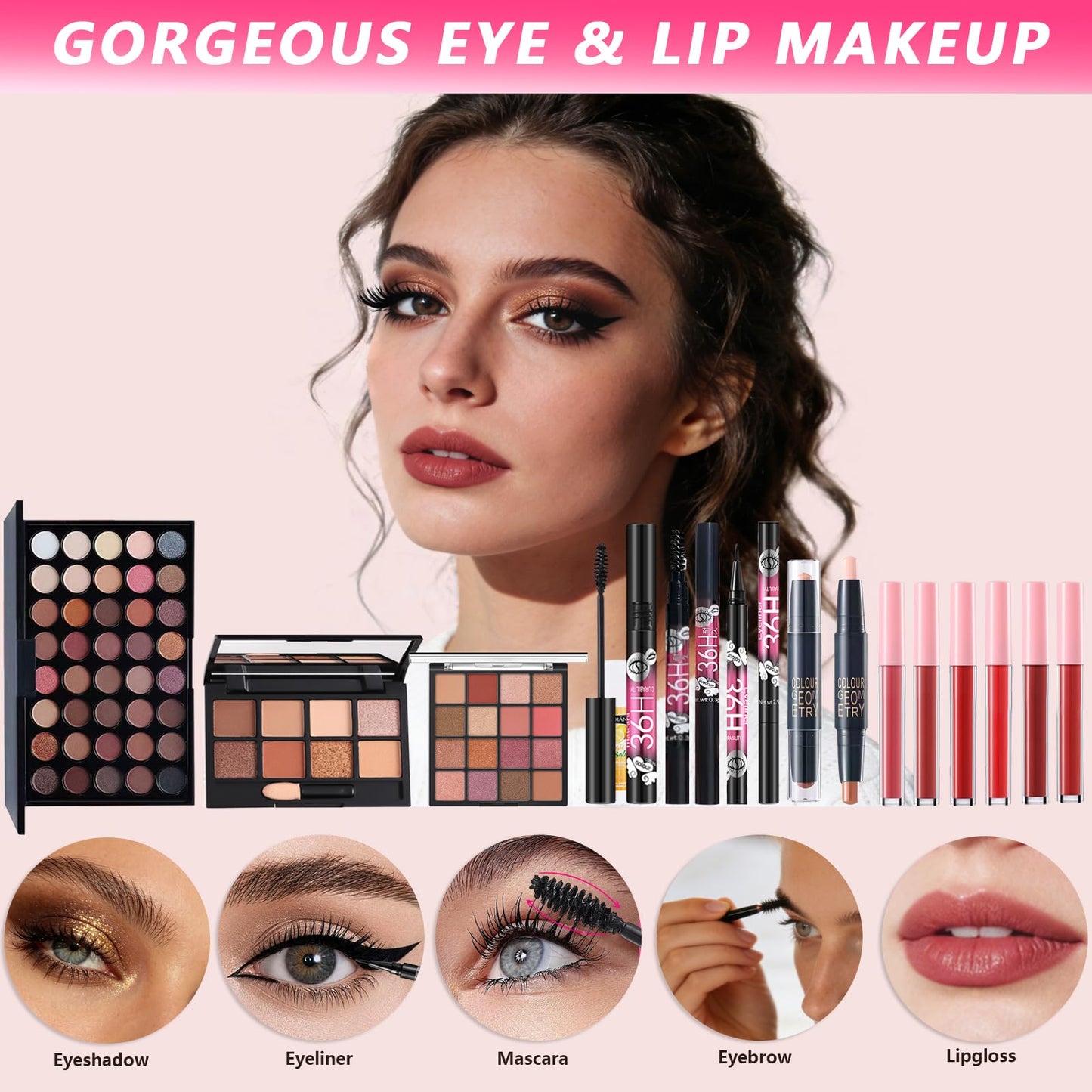 All-in-One Makeup Kit for Women Full Kit, Makeup Gift Set for Women Teens Girls, Makeup Essential Bundle Includes Eyeshadow Foundation Lipsticks Mascara Eyeliner Contour Stick Cosmetic Brush Set