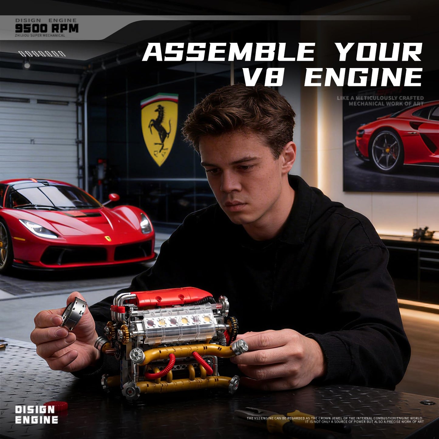 V12 Engine Model Kit that Runs, Build Your Own Visible Car Motor Building Set, 12-Cylinder with Rechargeable Motor, STEM Physical Science Experiment Toy for Adults & Teens Boys Age 10-14 (606 PCS)