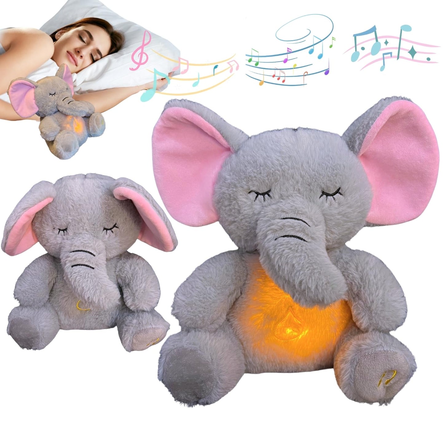JULIDREAM Anxiety Relief Koala Elephant, Breathing Teddy Anxiety Bear with Calming Music, Lights, Sleeping Otter Plush, Soothing Elephant for Adults & Kids, Stress Relief Stuffed Animal