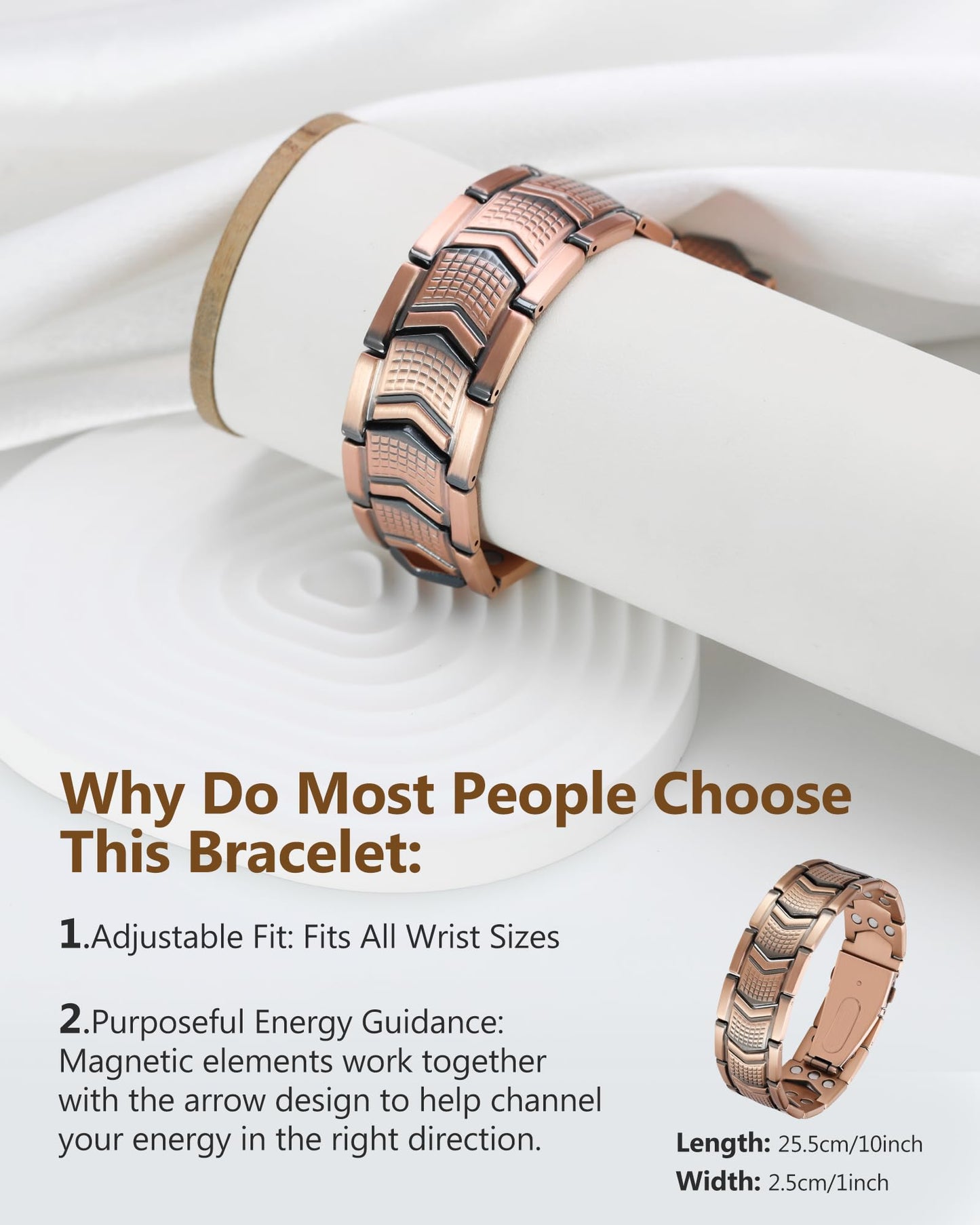 Feraco Copper Bracelet for Men 3X Strength,Magnetic Therapy Bracelet Copper Jewelry with Powerful 3800 Gauss Magnets,Premium Fold-Over Clasp(Upgrade)