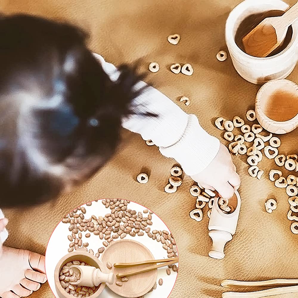 Montessori Sensory Bin Tools: 1 Wooden Box + 11 Sensory Tools for Toddlers & Preschool Children - Fine Motor Learning Pretend Play
