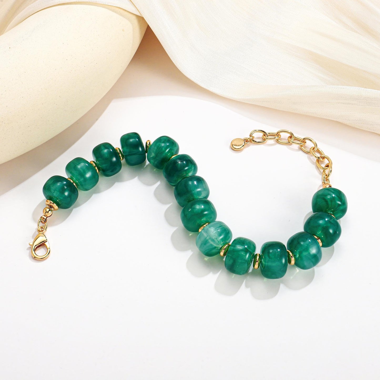 ENSKEFEN Green Beaded Bracelets for Women Trendy Chunky Statement Bracelet Adjustable Acrylic Resin Large Beads Bangle Bracelet Summer Boho Jewelry