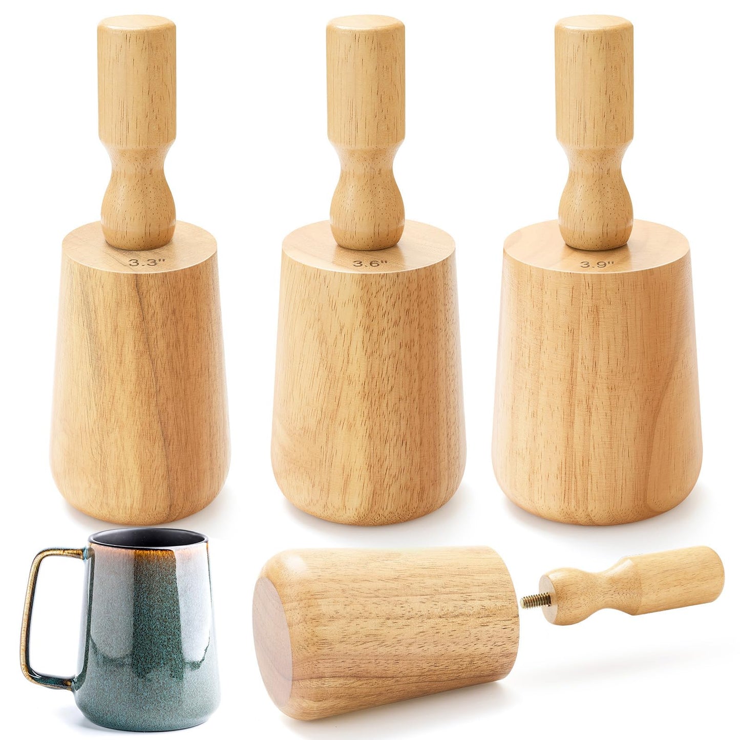 Colingmill 3 Sizes Wood Molds for Pottery 12oz, 15oz, 18oz with Removable Handle Wood Shaping Tool for DIY(Narrow-mouthed)