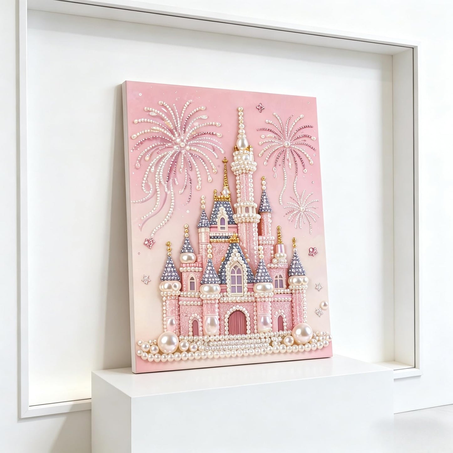 Jendfert DIY 3D Pearl Painting Kit, Castle Design with Fireworks, Plastic Pearl Art Craft for Adults and Beginners, Home Wall Decor - No Framework