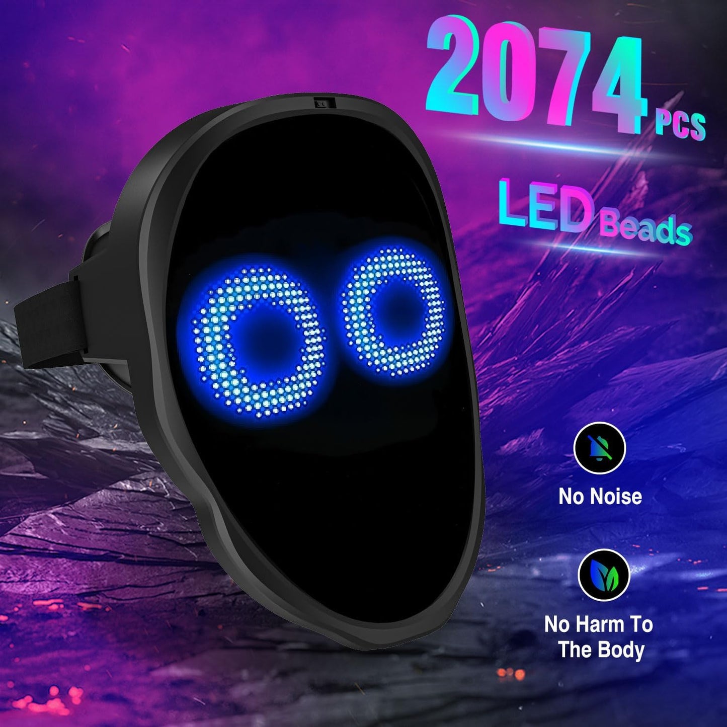 MEGOO Led Mask with Bluetooth Programmable App,Shining Led Light Up Face Mask for Adult Kid Halloween Masquerade Party