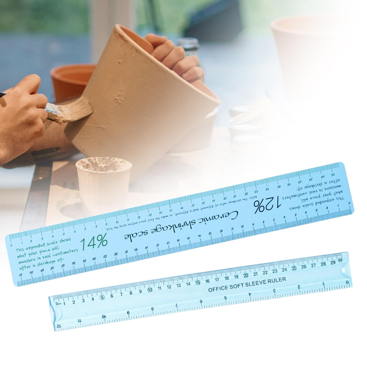 Nishiyuenyi Ceramic Shrinkage Scale Ruler, Ceramic Measuring Ruler, with Standard Ruler, for Pottery Lovers Clay Sculpture Pottery Tools