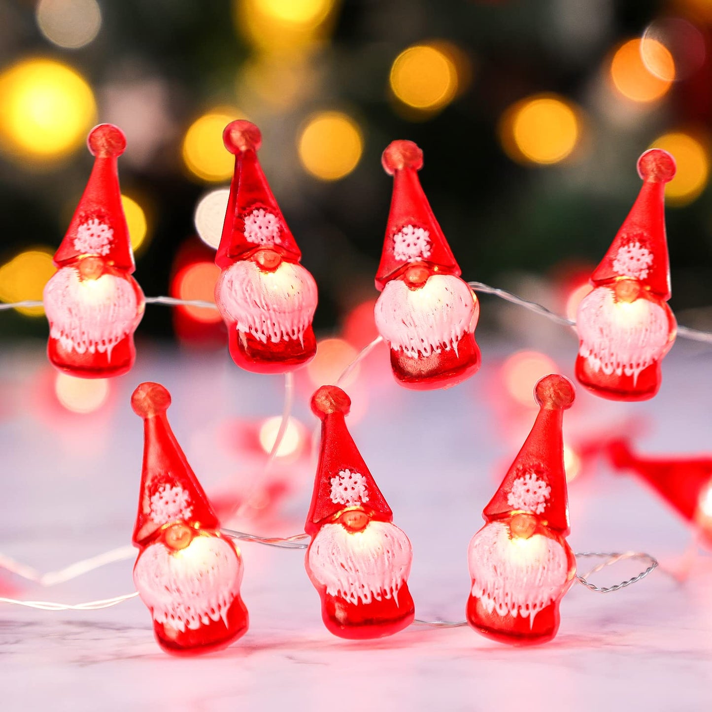 Christmas String Lights 10ft 30 LEDs Red Gnome Battery Powered & USB Plug in with Remote Christmas Garlands Ornaments Twinkle Light for Home House Party Decoration