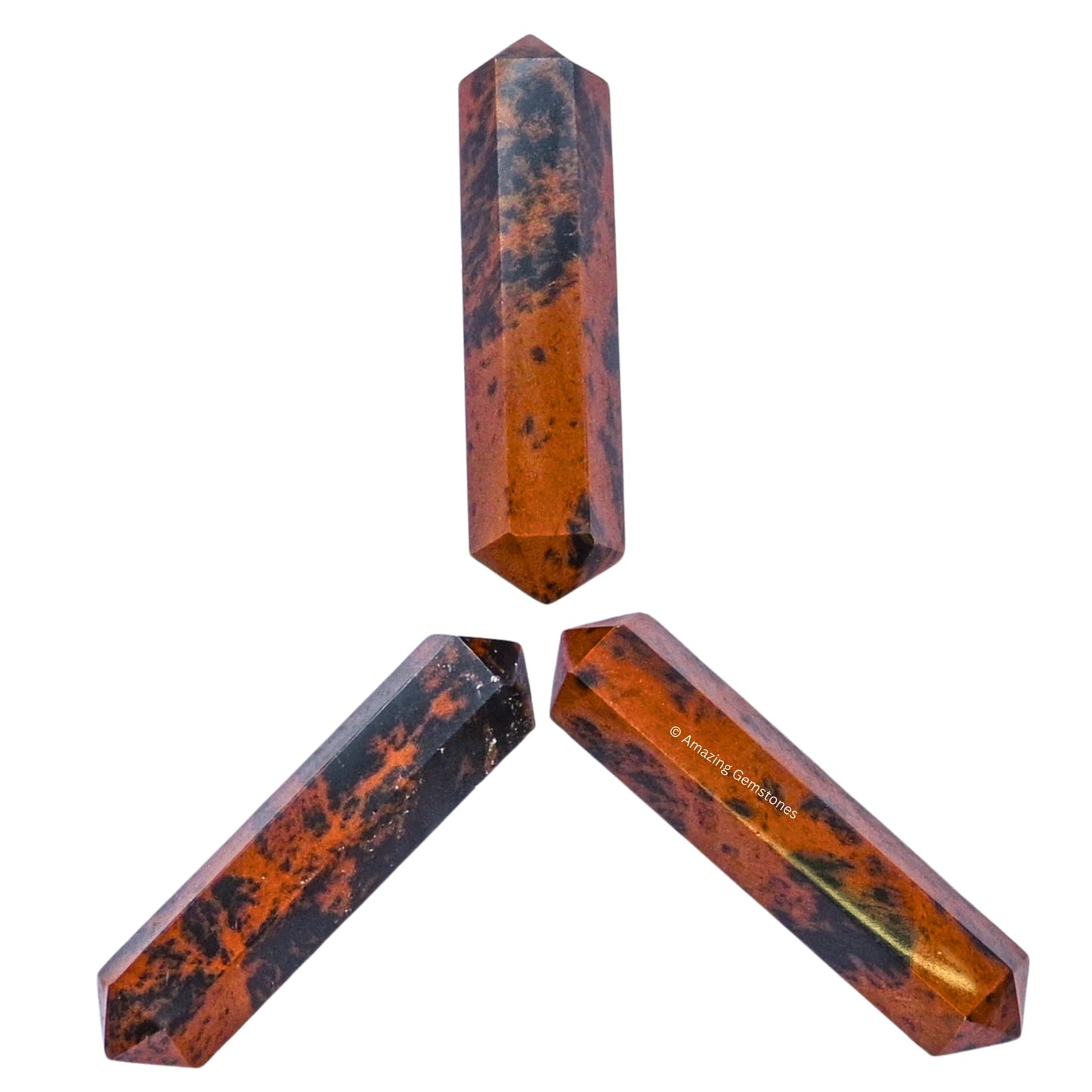 Amazing Gemstone Mahogany Obsidian Crystal Points Bulk Healing Crystals and Stones - Pack of 3 Double Terminated Healing Wand Point Bulk Crystals for Crafts, Crystal Grid - Premium Crystals
