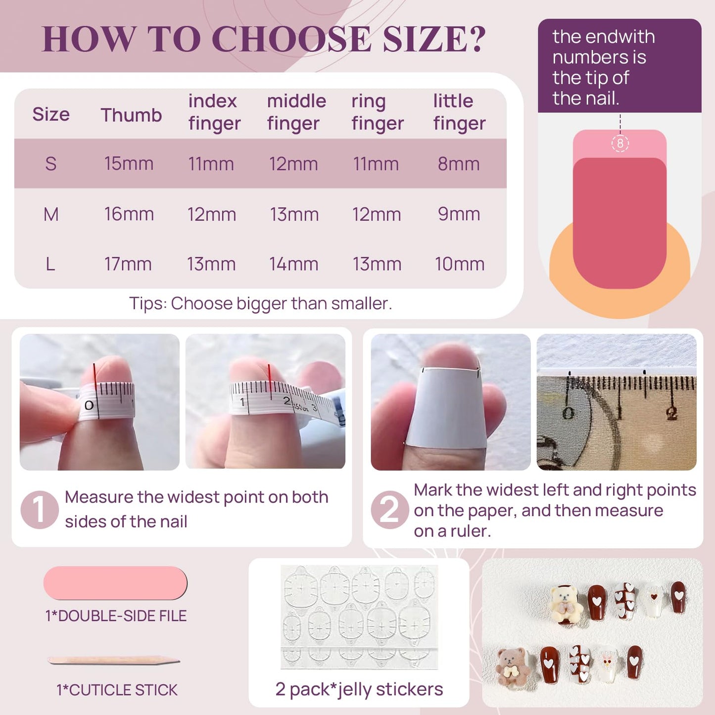 XODITO Fake Nails Set Brown White Long Medium Square Cute 3D Bear Love False Nail Tips, Press On Nails, Artificial Art Nails Finger Manicure for Women and Girls(CDJ0003-S)