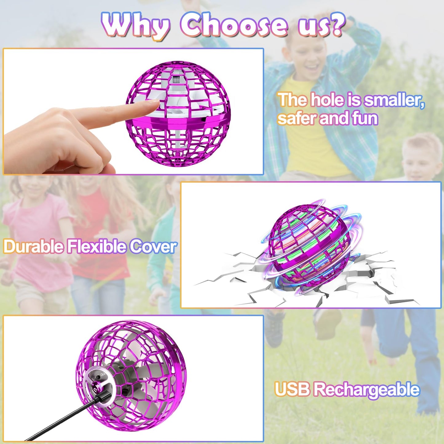 KIYTARBOO Flying Orb Ball Toy, Galaxy Ball 2024 Cosmic Globe Boomerang Hover Ball Fidget Spinner, Hand Controlled Mini Drone, Cool Toys Gifts for 6 7 8 9 10+ Year Old Boys Girls Outdoor Toys