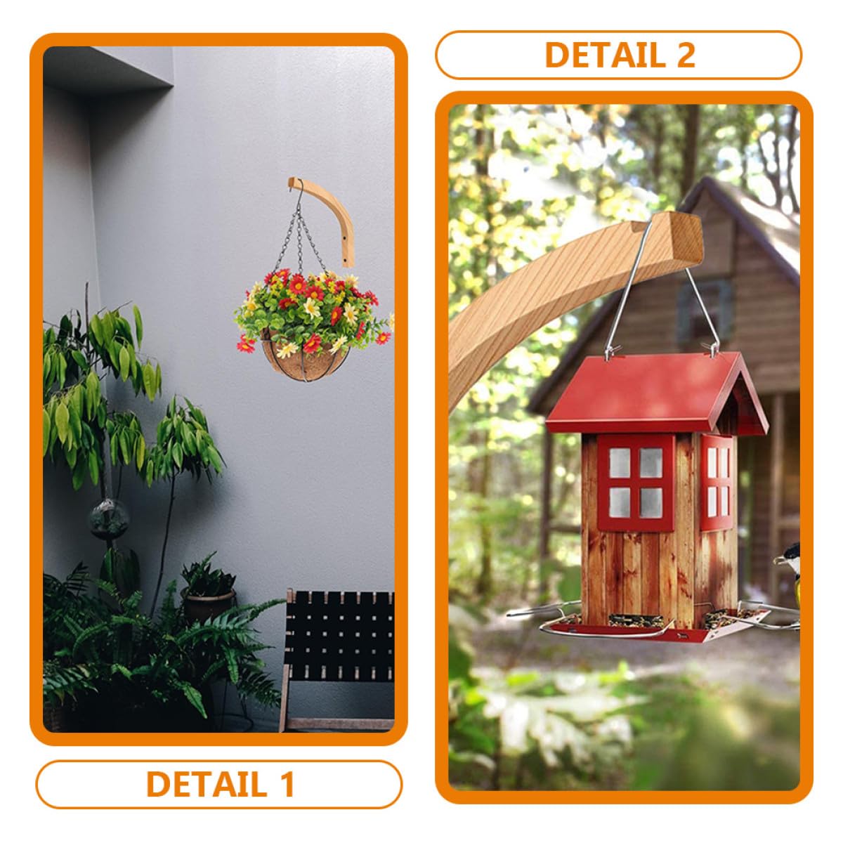 MAGICLULU Wooden Plant Wall Hooks for Indoor Hanging Planters, 2pcs Oak Wall-Mounted Plant Hanger Brackets for Flower Pots with Lantern Basket Support