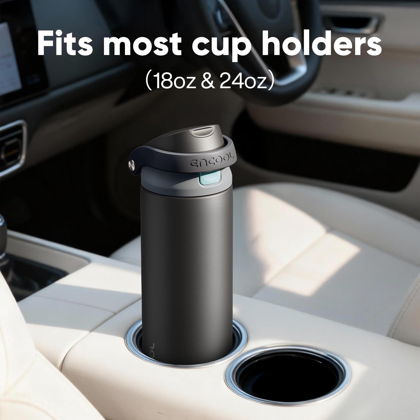 ENCOOL Leakproof Insulated Water Bottle with Straw Dual-Sip Water Bottle Bag-Safe Design for Work, Commute & Gym – Keeps Drinks Cold All Day, 24 oz, Jet Black