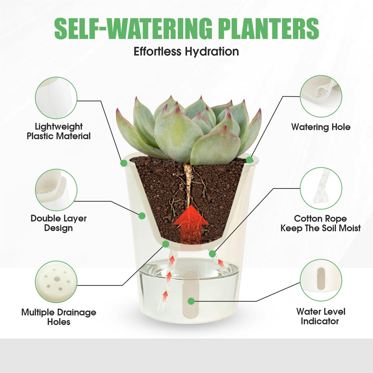 Canumer 35 Pcs 3-Inch Self Watering Pots for Indoor Plants, Plastic Planters with Water Level Indicator & Vent Holes, Ideal for Succulents, Herbs, and Flowers