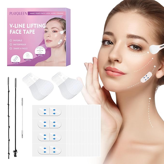 Face Tape,Face Lift Tape,Face Lift Tape Invisible,Neck Tape lifting Invisible,V-Shaped Instant Face Tapes for Lifting Sagging Skin Eyes Double Chin Wrinkles Waterproof Mix Box (160PCS, Cherry)