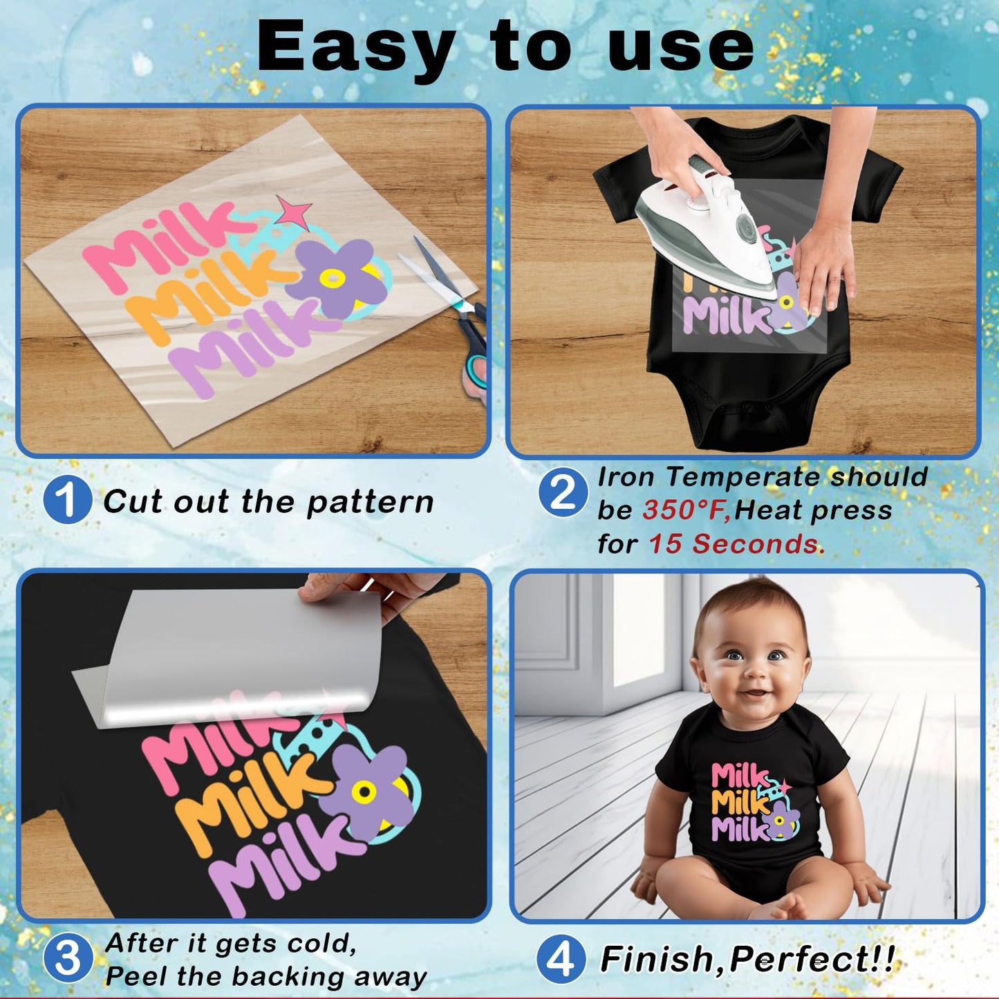 20 Sheets Love Baby Iron on Transfers - Cute DTF Transfer Ready to Press Onesie Decorating Kit Making Heat Patches Stickers for Bibs DIY Crafts T-Shirt Clothing