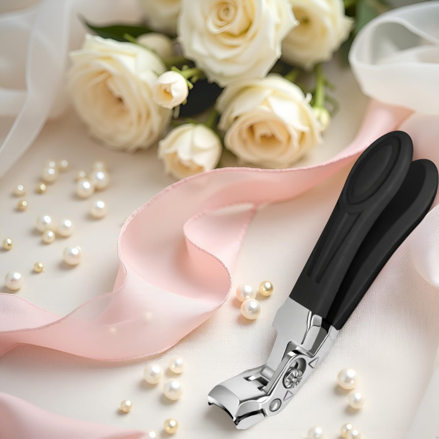 Professional Sapphire Black Angled Nail Clippers for Seniors – 5'' Elegant Thick Toenail Clipper with Nail File, Ultra-Sharp Blades, Nail Catcher, Easy Grip & Safe Home Manicure & Pedicure Care Tool