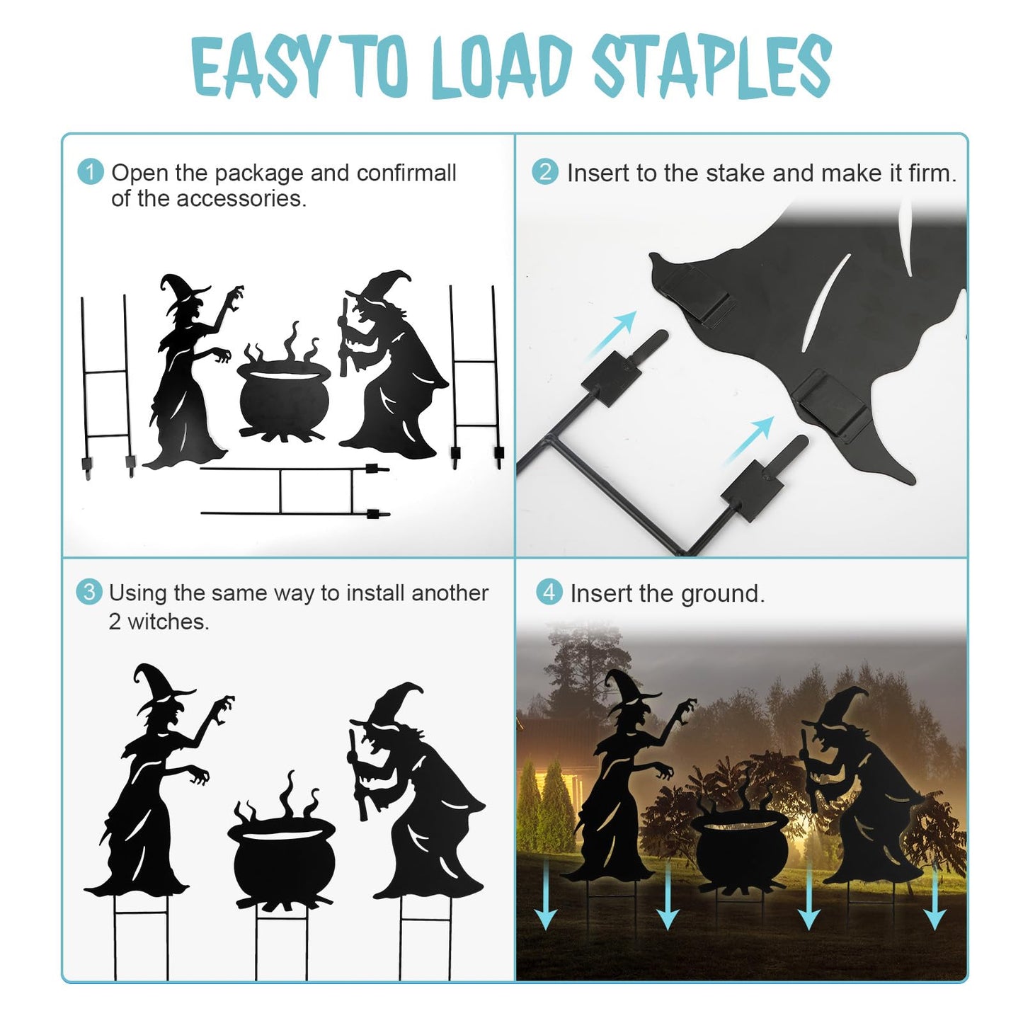 Halloween Witch Yard Decorations Witch Silhouette Yard Stakes with Cauldron,Set of 3 Metal Halloween Yard Stakes for Spooky Decorations Garden Lawn
