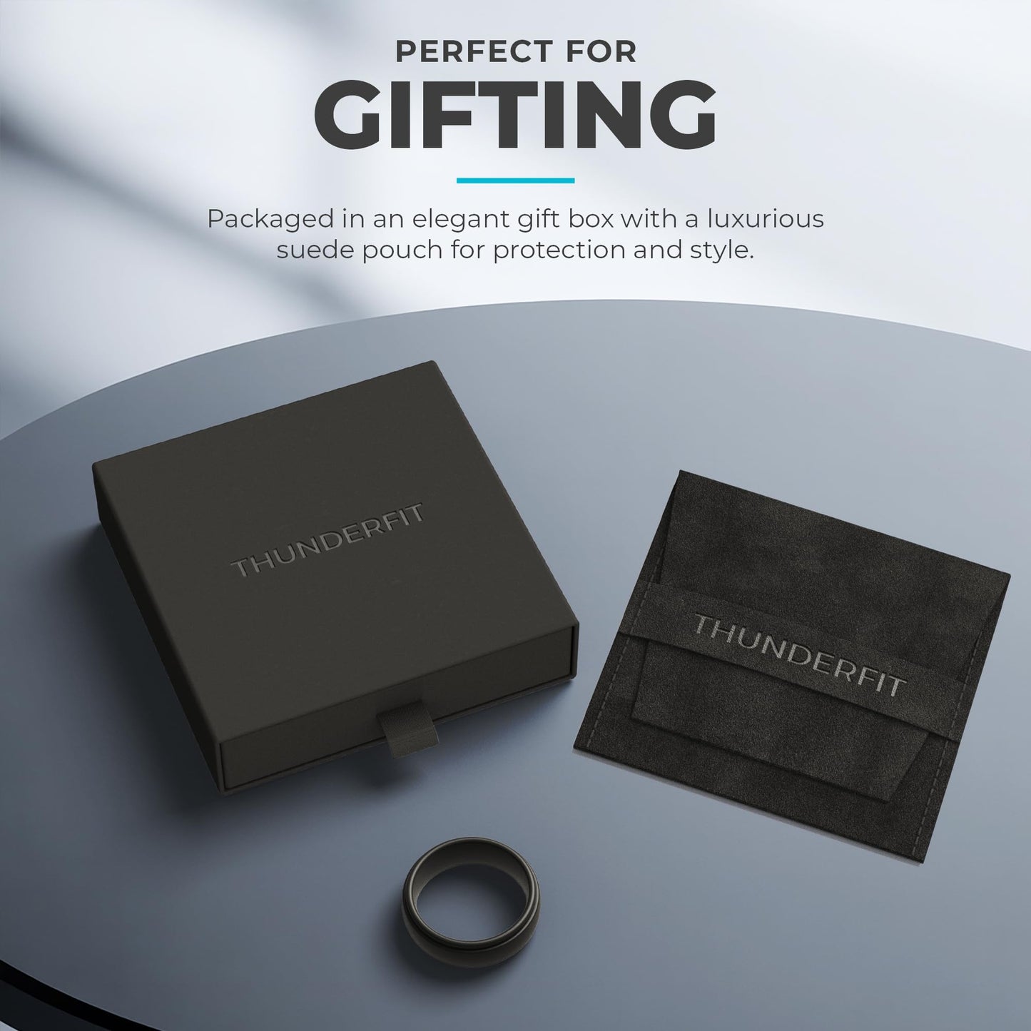 ThunderFit Black Silicone Initial Ring for Him - Personalized One Letter Wedding Rubber Band - Comfortable Fit - Unique Anniversary, Birthday Gifts for Men with Gift Box (K, Size 8.5-9)