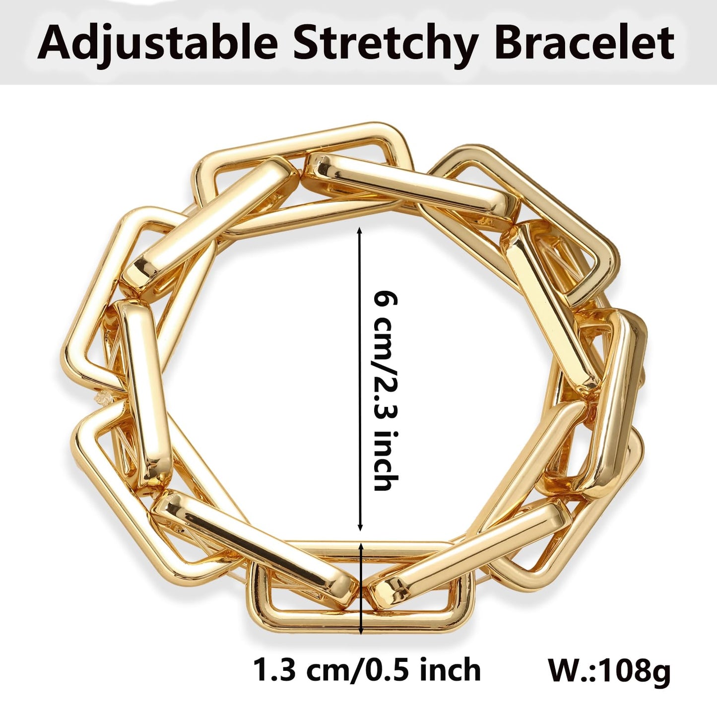 WZJLY Chunky Gold Bracelet for Women Non Tarnish, Trendy Stretch Cuban Link Chain Plated Gold Bangle Bracelets (Paperclip-gold)
