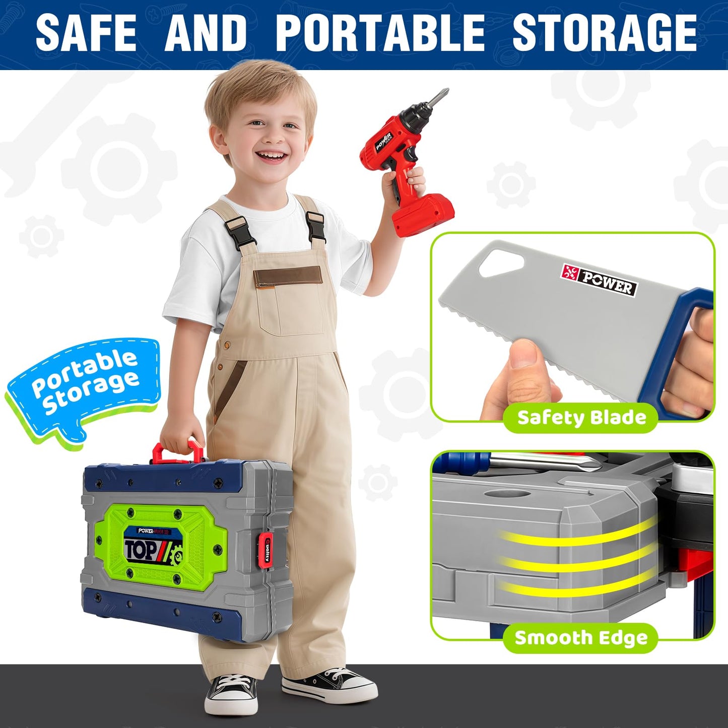 Kids Tool Bench Set with Electric Drill and Realistic Tools, Construction Workbench Playset Toy for Toddler 3-5, Easy Set up, Kids Boy Toys, Birthday Gifts for Boys Age 3 4 5 Year Old