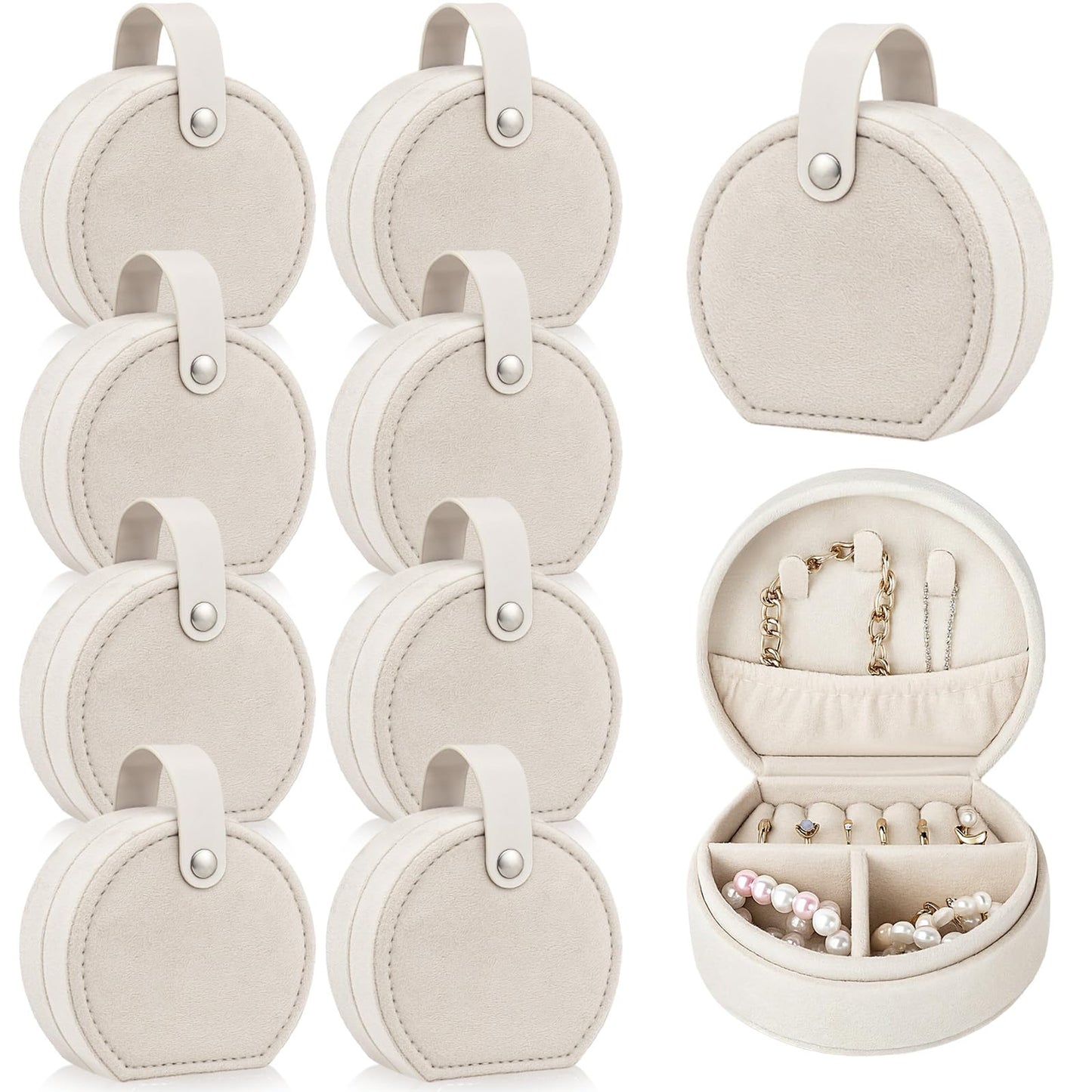 Weysat 8 Pack Velvet Travel Jewelry Case Bridesmaid Gifts Box Small Earring Storage Organizer Women Proposal Wedding Gifts(White)