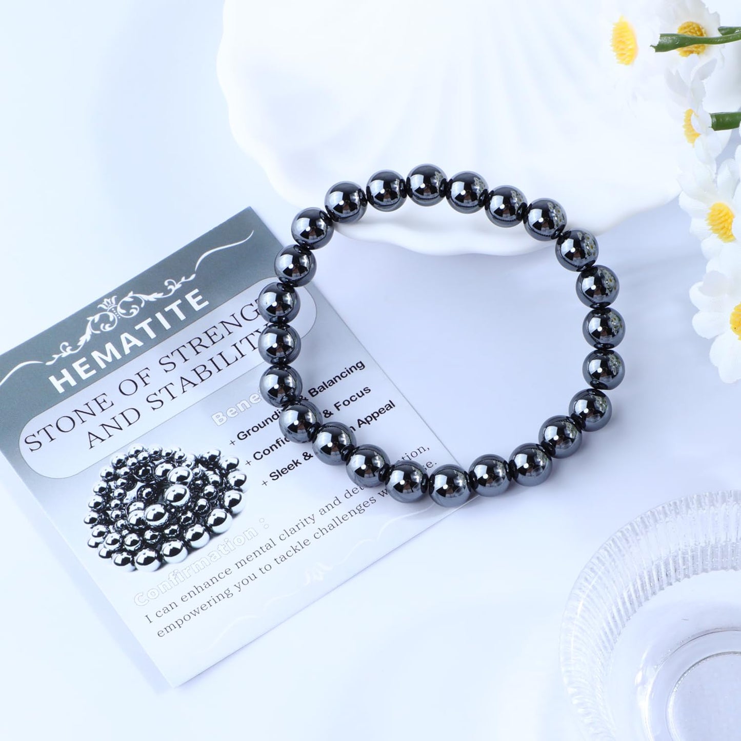 Bymitel 8mm Hematite - Handmade Reiki Gemstone Stretch Bracelet, Natural Beauty & Spiritual Essence, Crystal Healing for Unisex Adults