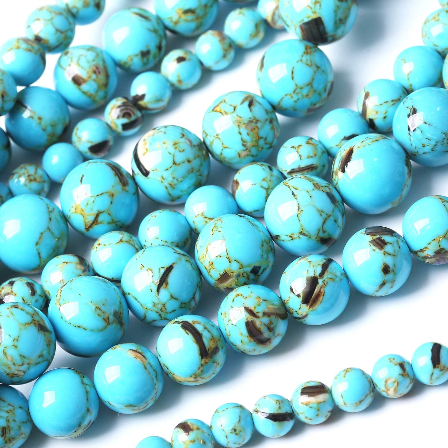 45PCS 8MM Beads - Shell Turquoise & Mother-of-Pearl Round Loose Natural Gem Beads for Jewelry Making - 15