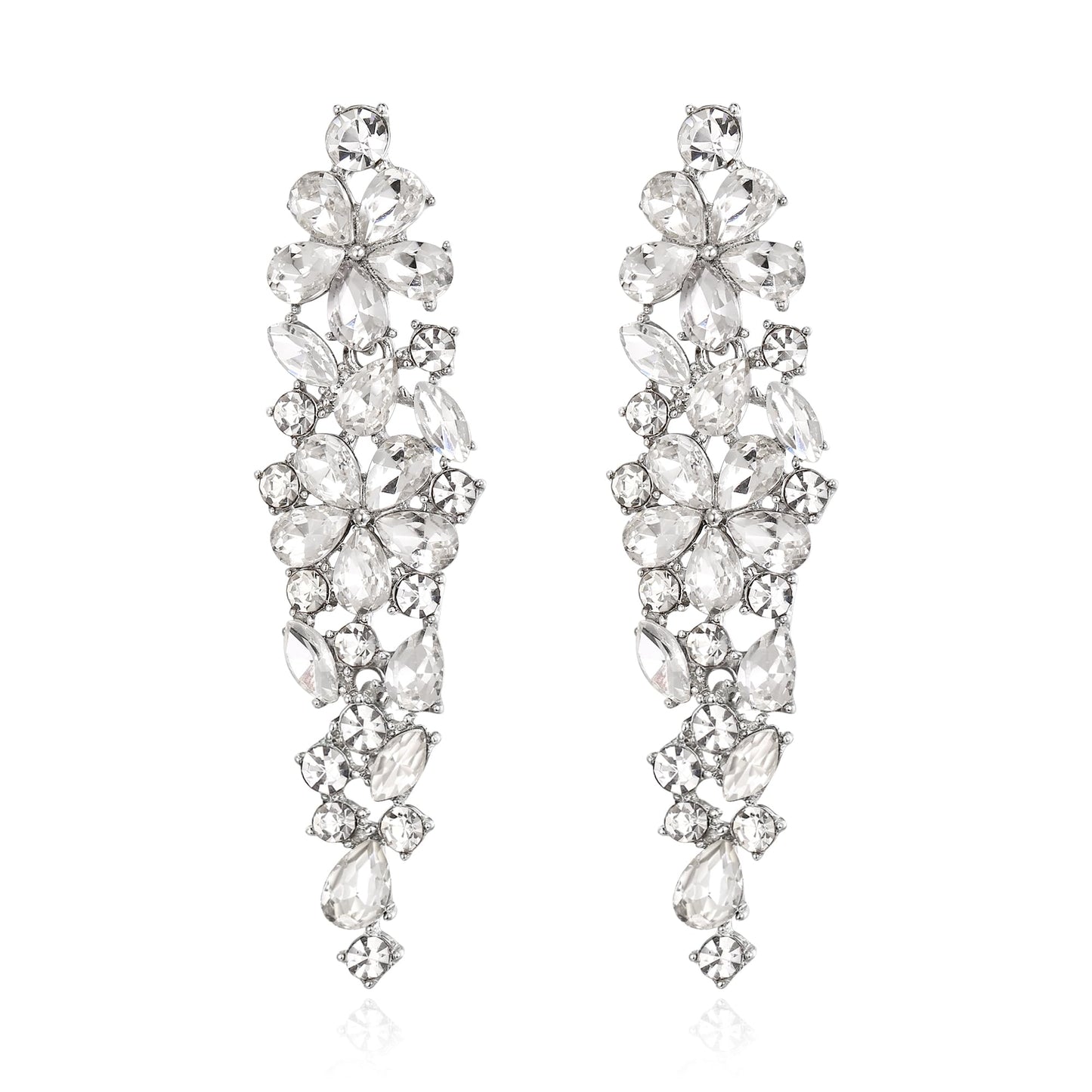 EleQueen Sparkle Marquise Rhinestone Crystal Statement Dangle Earrings for Women, Silver-Tone Clear Crystals Art Deco Prom Chandelier Jewelry for Wedding Bridal