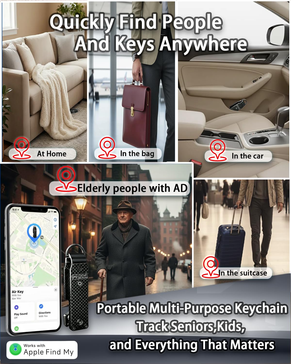 ShiChextasy Air Keychain with GPS Tracker : Lightweight Compact Key Holder for Outdoor Use - Minimalist Metal Key Organizer(Carbon fiber)