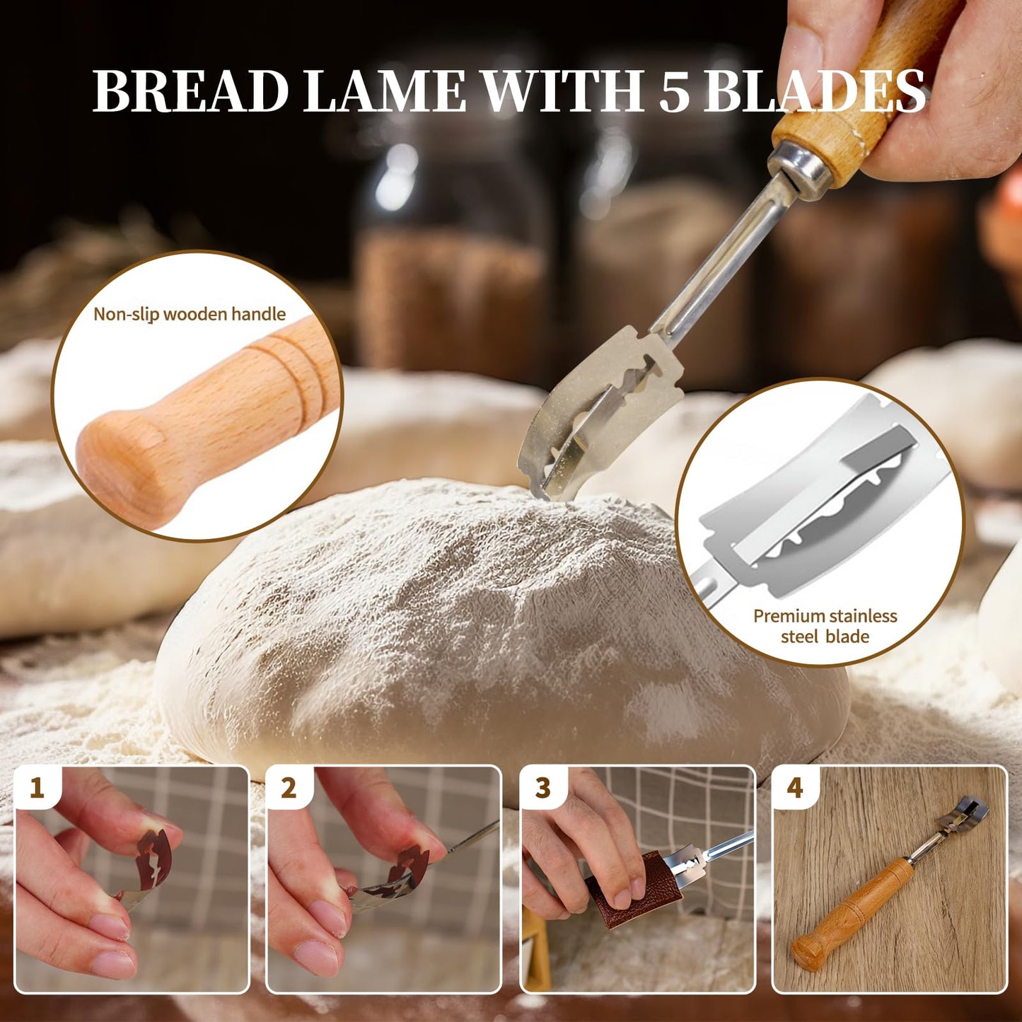 Sourdough Starter Kit,Banneton Bread Proofing Basket 10Inch Round,Sourdough Bread Baking Supplies With Starter Jar,Bread Sling,Lame,Danish Dough Whisk Sourdough Kit Gifts (Khaki)