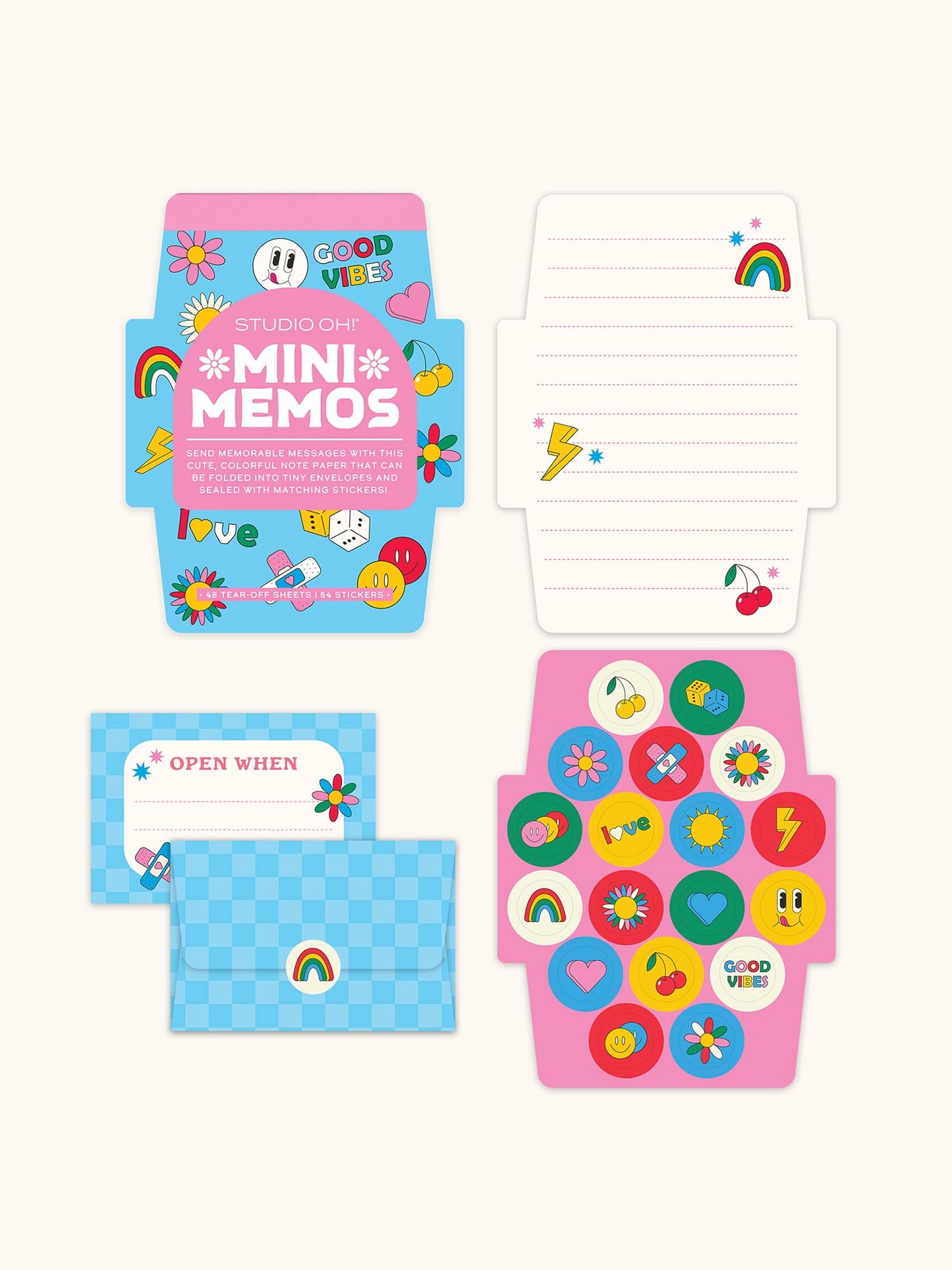 Studio Oh! Retro Vibes Mini Memos with Stickers - Cute Stationery Note Pads & Message Pads with 48 Tear-Off Sheets & 54 Sticker Seals - Notepads for To Do Lists, Love Notes & More - 4.25 x 5.5 In