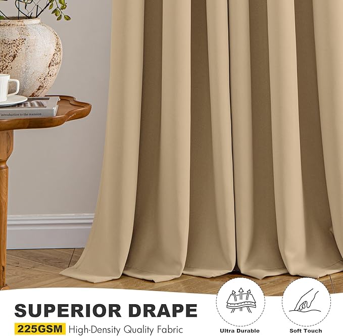 MIULEE Taupe Brown Blackout Curtains for Bedroom Living Room 72 Inches Long 2 Panels, Thermal Insulated Room Darkening Drapes Solid Grommet Noise Reduction Light Blocking Window Treatments 40x72 Inch