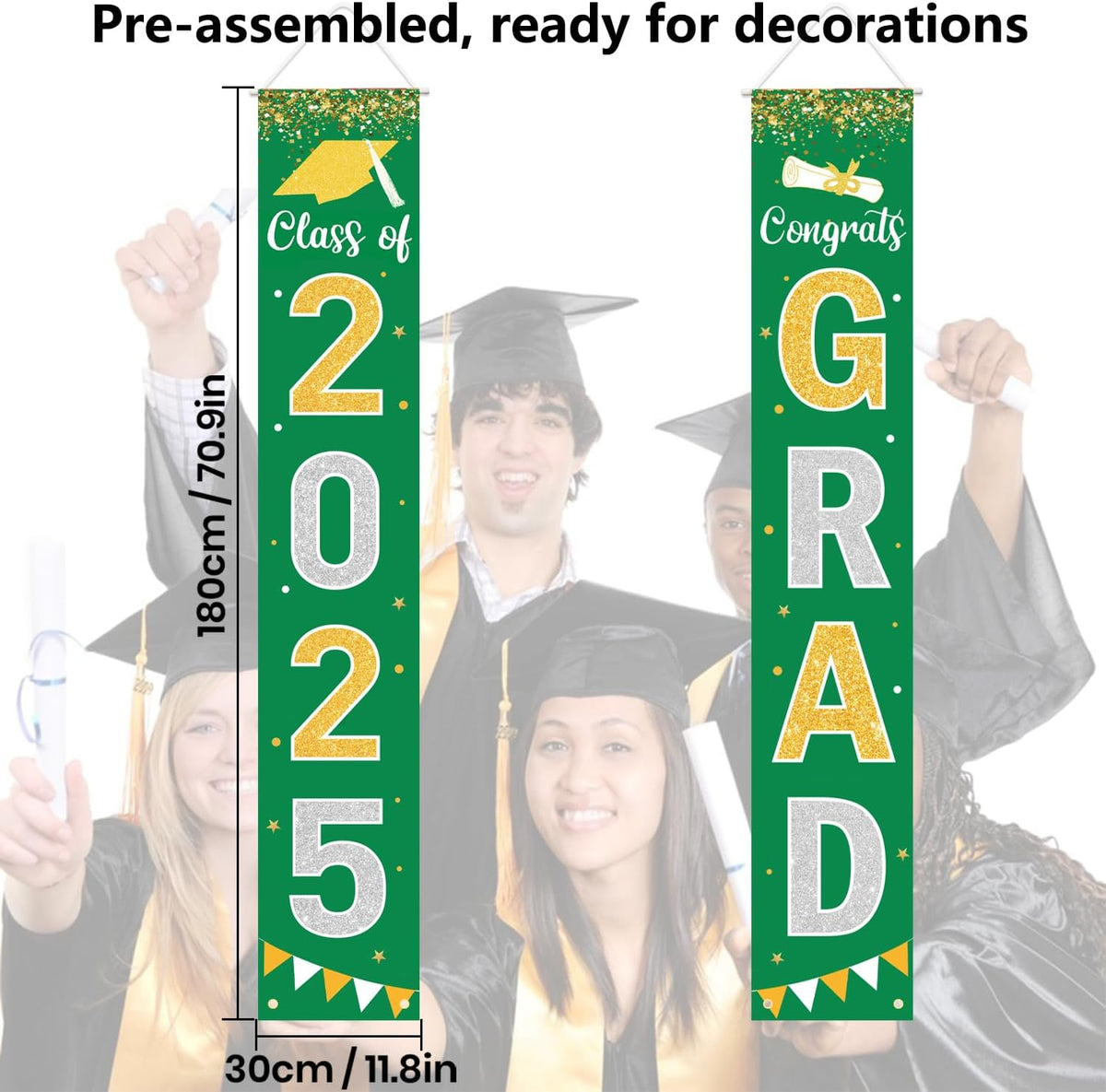 Graduation Decorations 2025 GRAD Banner Green Porch Door Sign Welcome Banner For Indoor Outdoor Wall Graduation Decorations Class of 2025