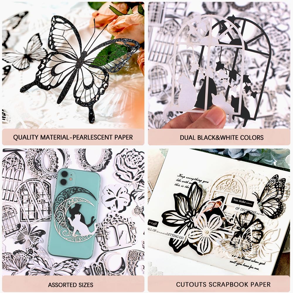 Diuhofart Scrapbook Paper Cutouts for Wedding Scrapbooking Embellishments, 120 Pcs Black and White Collage Materials for Junk Journal Supplies, Card Making, Decoupage, DIY Crafts