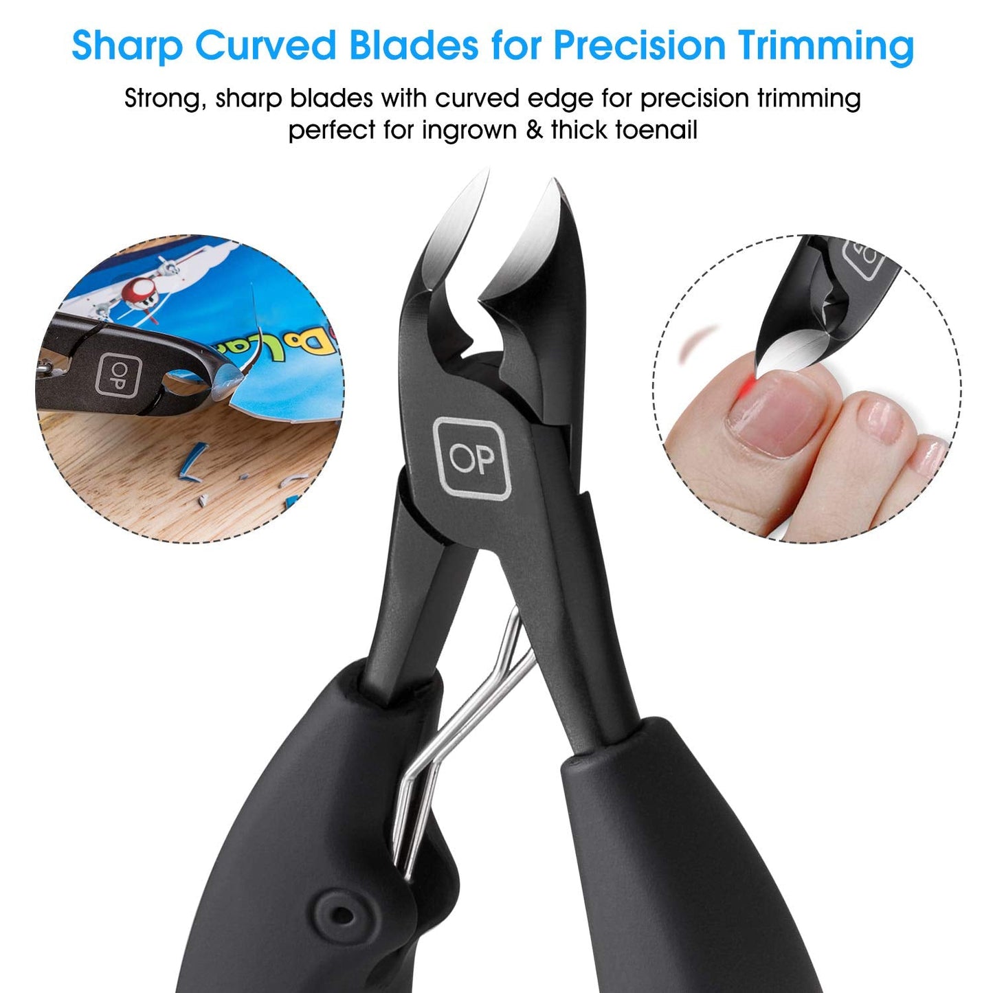 Toenail Clippers for Thick & Ingrown Toe Nails Heavy Duty Precision Nail Scissors Super Sharp Curved Blade Grooming Tool opove X5, Black