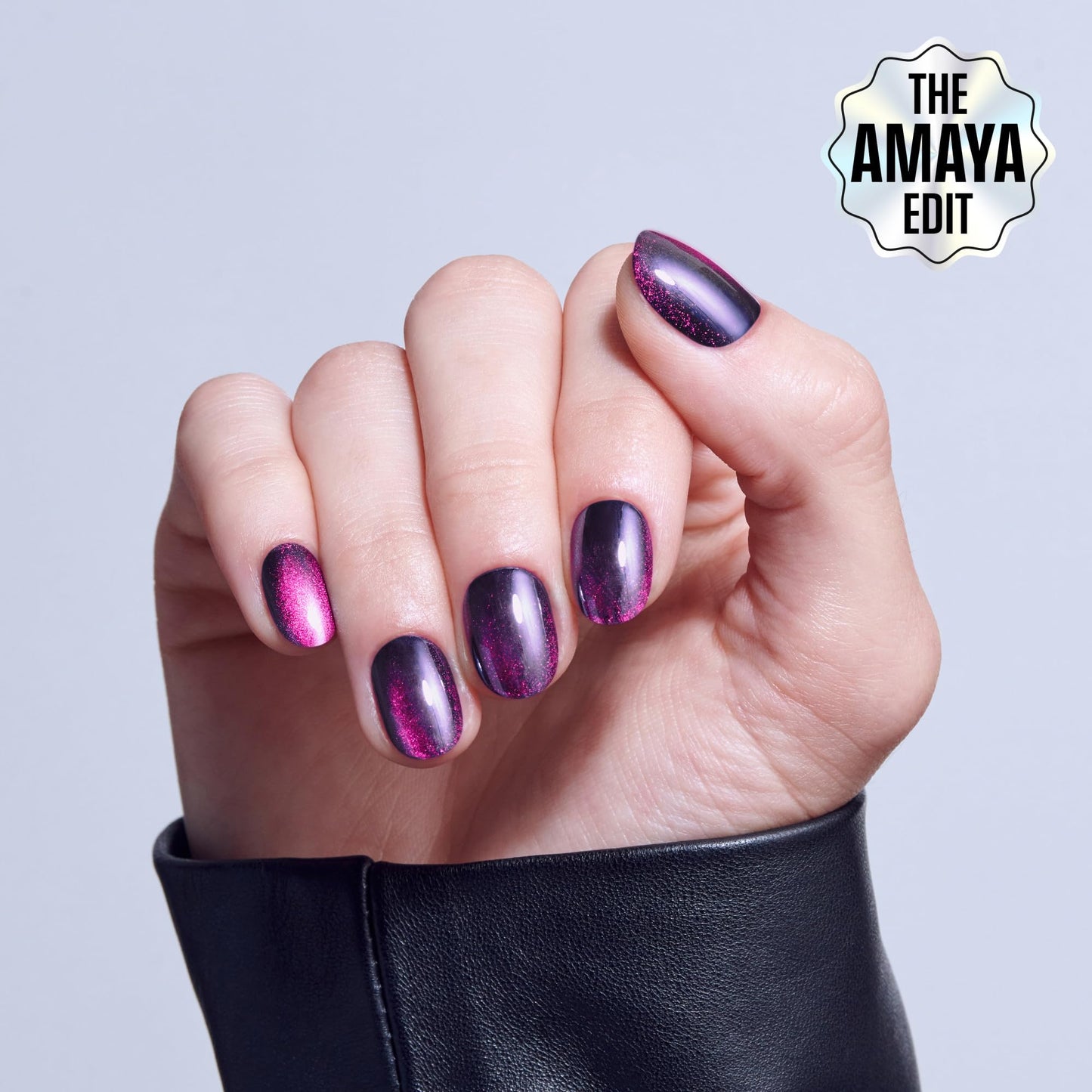 Kiss Glam, Press On Nails, Nail glue included, 'Simple Joys', Purple, Short Size, Round Shape, Includes 32 Nails, 2g Glue, 1 Manicure Stick, 1 Mini File