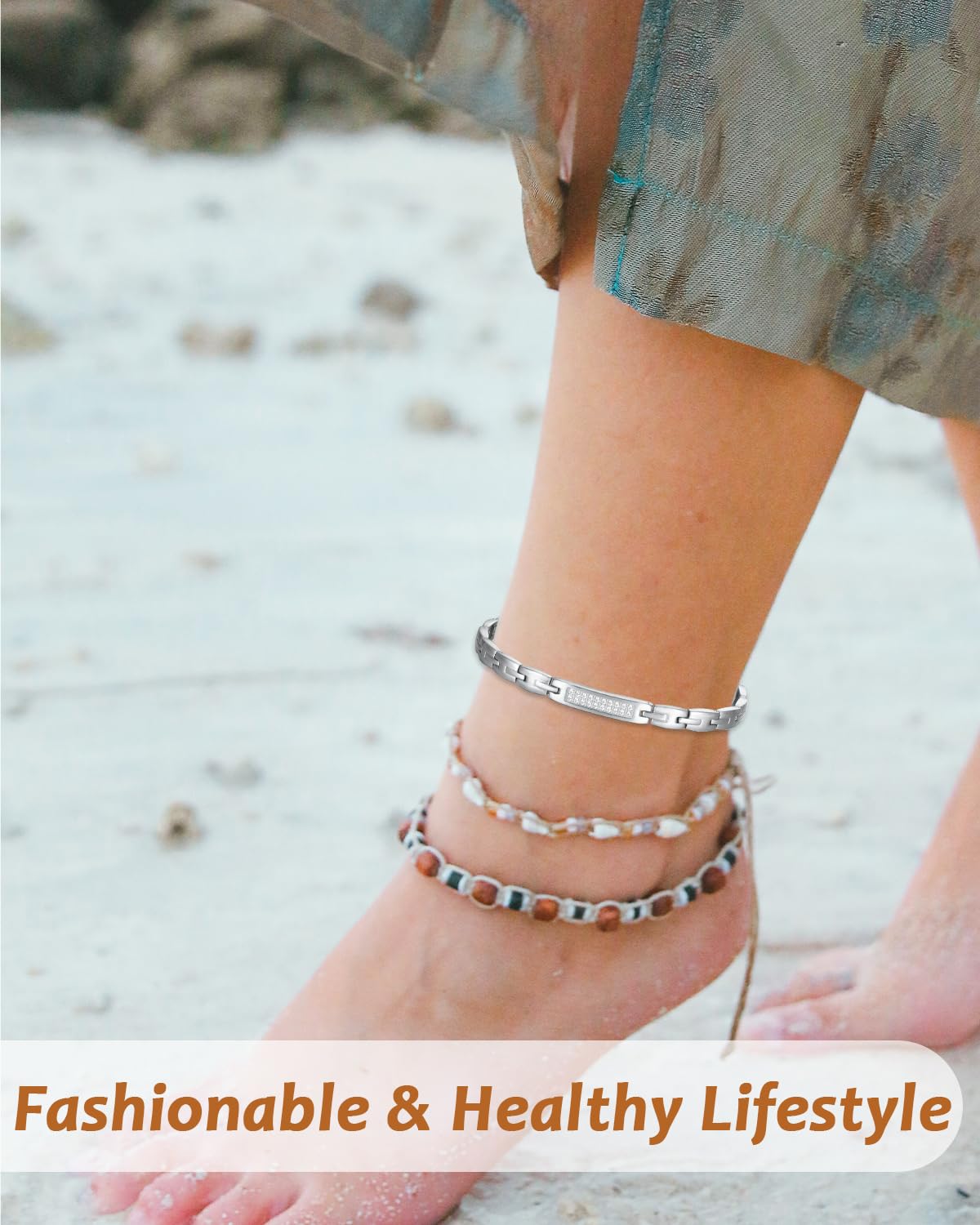 MagVIVACE Magnetic Anklet for Women, Stainless Steel Ankle Bracelet with Magnets(silver)