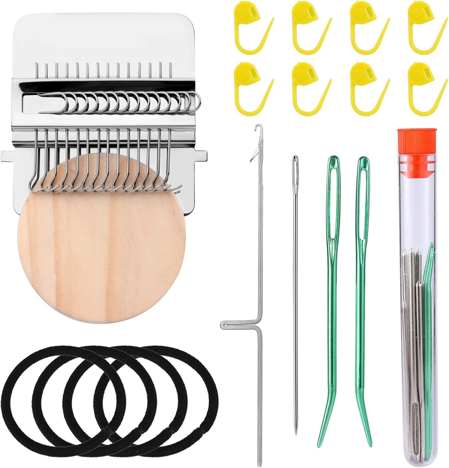 Darning Loom, Speedweve Weaving Repair Mini Loom Machine Small Darning Loom Tool for Beginners Quickly Knitting Mending Jeans Socks DIY Speed Weave Arts (14 Hooks, with Bend Needles)