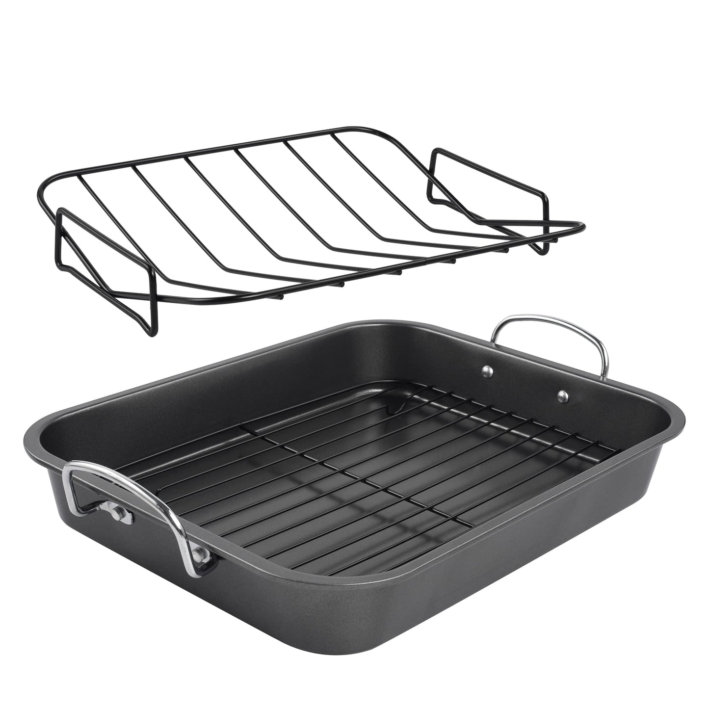 kitCom Nonstick Roasting Pan, Roaster with Rack - 16 Inch Rectangular Grill Suitable for Turkey, Roast Chicken, Ham, Dishwasher Safe (9.5QT)