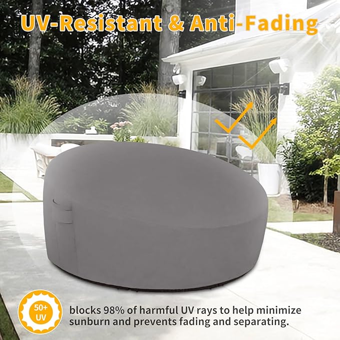 Easy-Going Heavy Duty 600D Outdoor Daybed Cover 92 Inch UV Resistant Patio Round Sofa Cover Waterproof Outdoor Canopy Daybed Sofa Cover with Air Vent 92" Dia x 35"/18" H, Grey