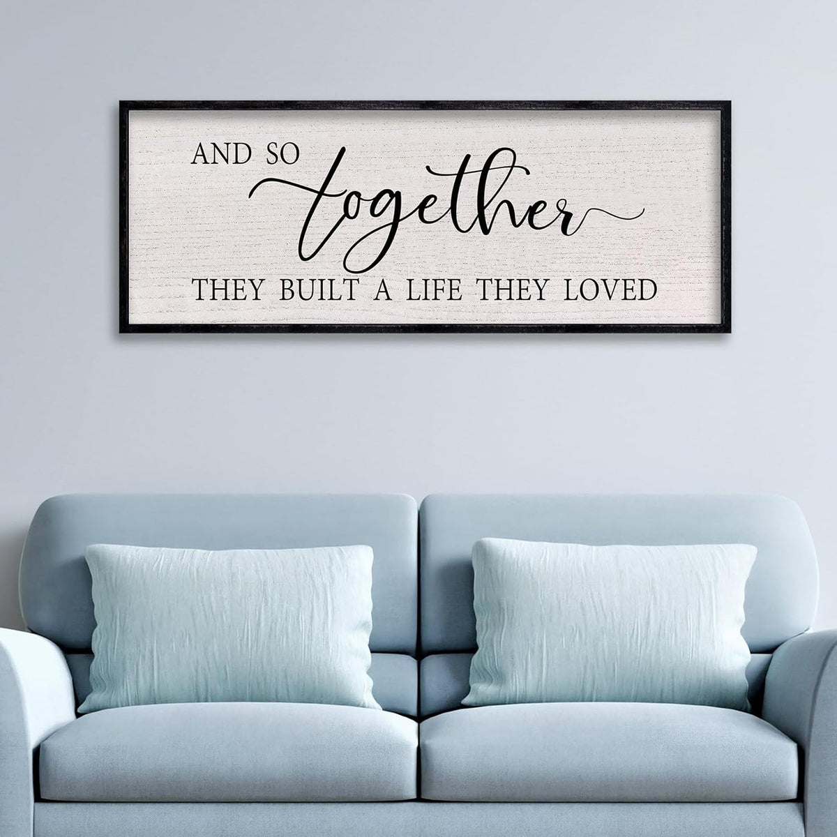 LuZhiQiang And So Together They Built A Life They Loved Sign Wall Decor 40"x15" Large Wood Framed Above Over Bed For Master Bedroom Hanging Wall Art (Black)