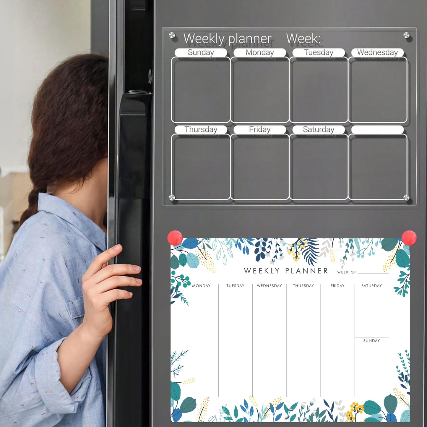 Weekly Planner Notepad Tear Off Set of 2 Weekly Calendar Pad 52 Undated To Do List Notepad Sheets Desk Planner Planning Pads Productivity Tracker for Work Goals Notes Schedule Ideas, Floral Blue