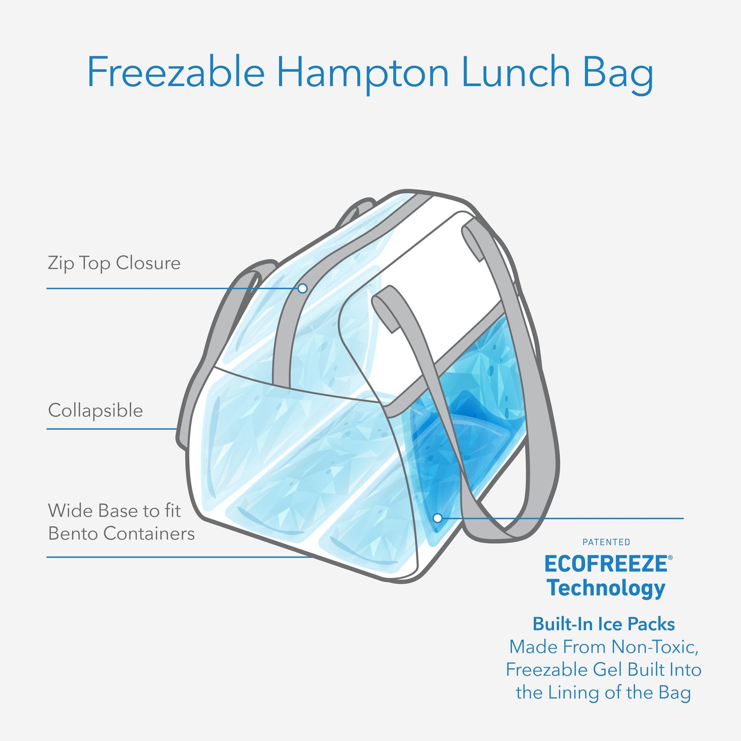 PackIt(R) Freezable Hampton Lunch Bag, Black, Built with EcoFreeze(R) Technology, Collapsible, Reusable, Zip Closure with Front Pocket and Shoulder Straps, Designed for Fresh Office Lunches